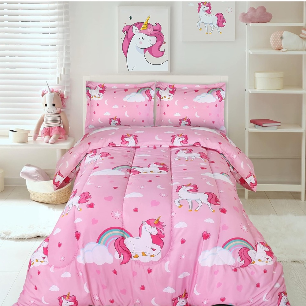 Kids Comforter Set - Pink Unicorn Design